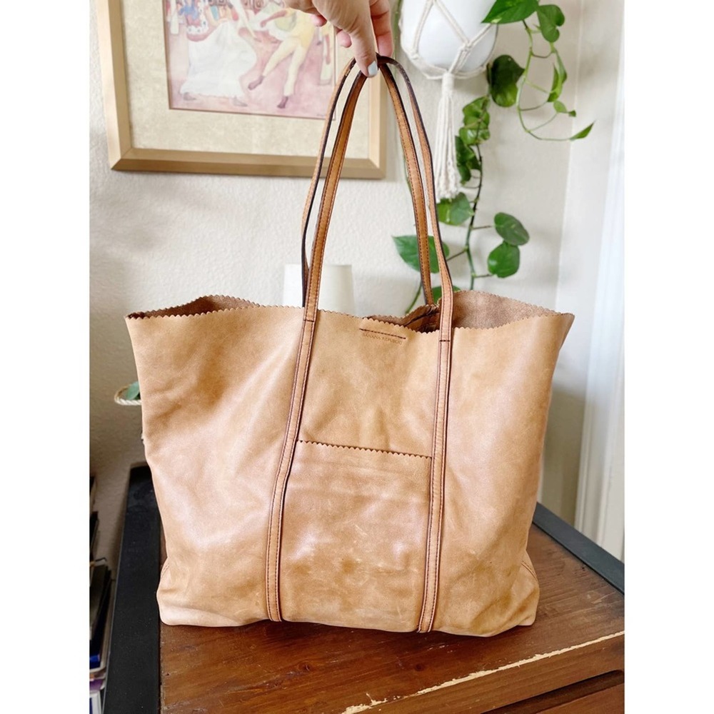 Banana Republic Oversized Soft Tan Genuine Leather Maxi Tote Bag Unlined